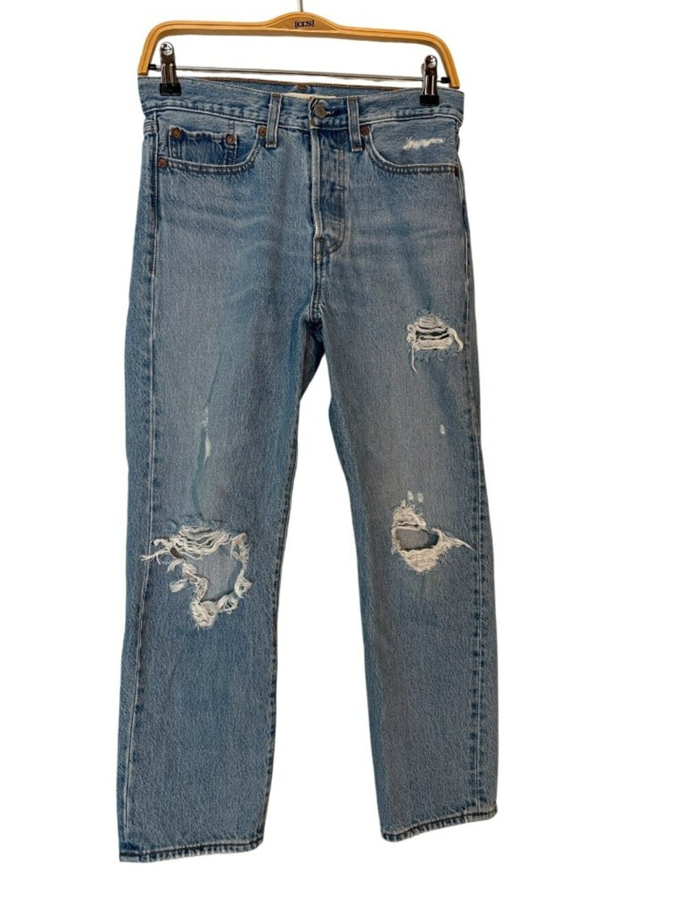 Levi's Wedgie Straight Light Wash Distressed Button Fly Cropped Jeans W27 L26